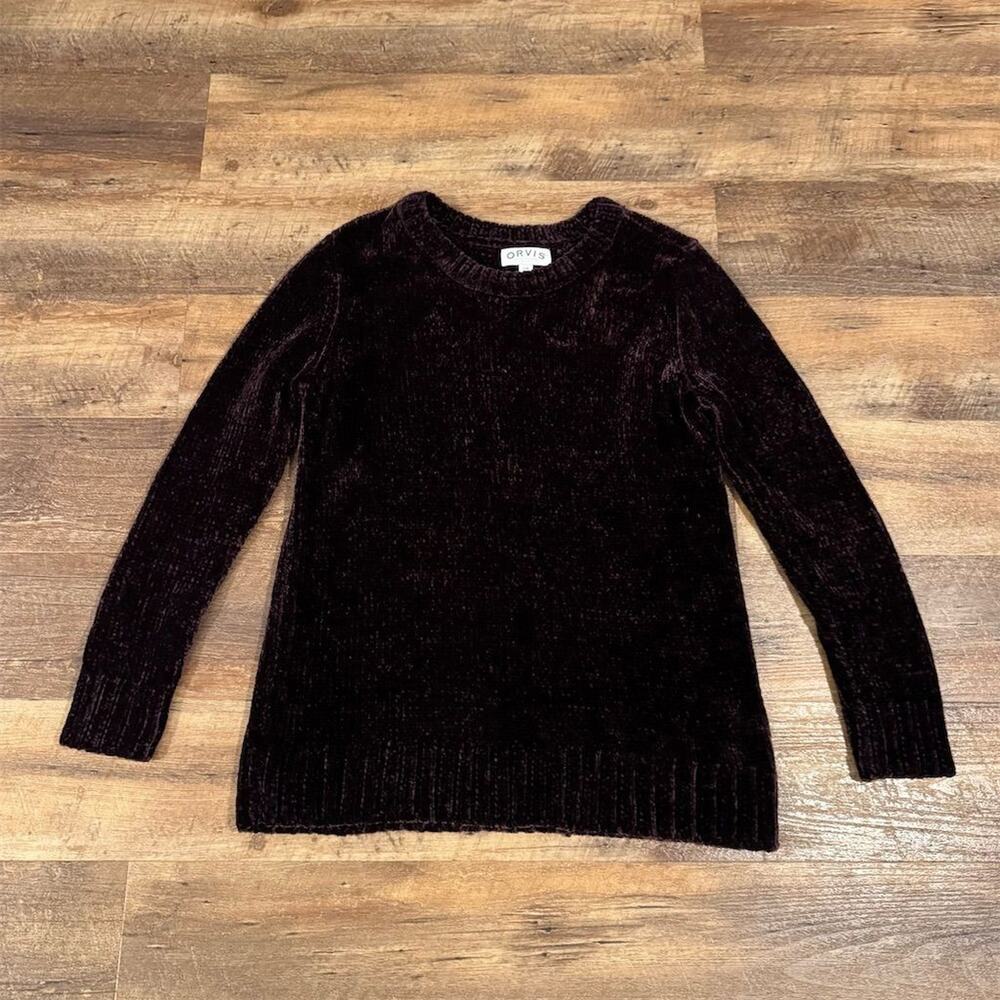 Orvis Deep Purple Plum Velour Chenille Chunky Knit Pullover Sweater L Cozy READ